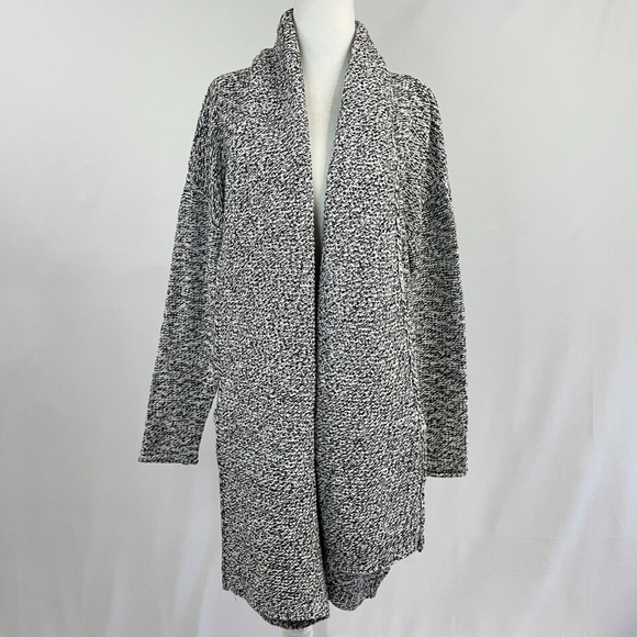 New Caslon Marled Knit Draped Open Front Cardigan Sweater Black White Size Small - Picture 2 of 16